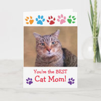 Paw Print Cat Mum Photo Birthday Card