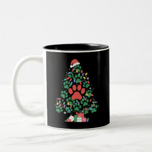 Paw Print Christmas Tree Dog Cat Mum Lover Two-Tone Coffee Mug