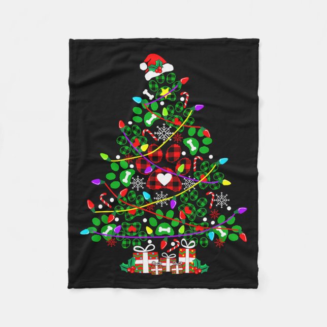 Paw Print Christmas Tree Dog Or Cat For Men Women  Fleece Blanket (Front)