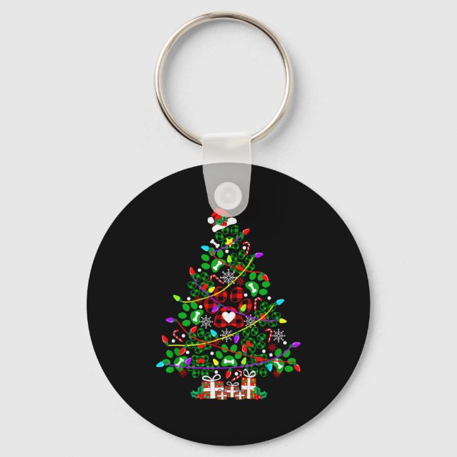 Paw Print Christmas Tree Dog Or Cat For Men Women  Key Ring (Front)