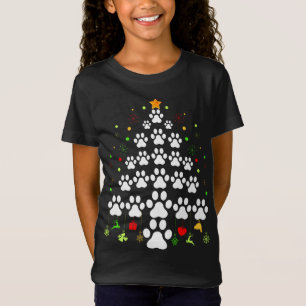 Paw Print Christmas Tree Lights Matching Family Xm T-Shirt