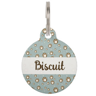 Paw Print Cookies Green Pattern Monogram Pet Tag