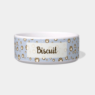 Paw Print Cookies Light Blue Pattern Monogram Bowl