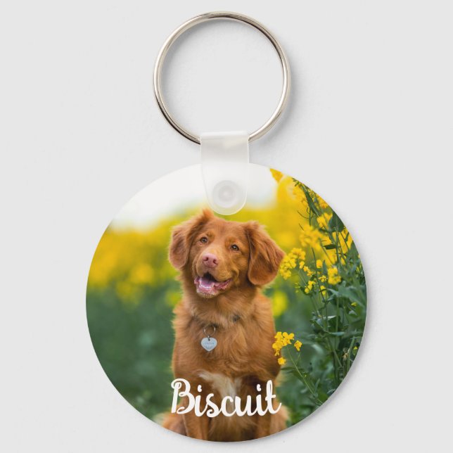 Paw Print Cookies Light Blue Pattern Monogram Key Ring (Front)