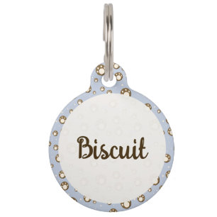 Paw Print Cookies Light Blue Pattern Monogram Pet Tag