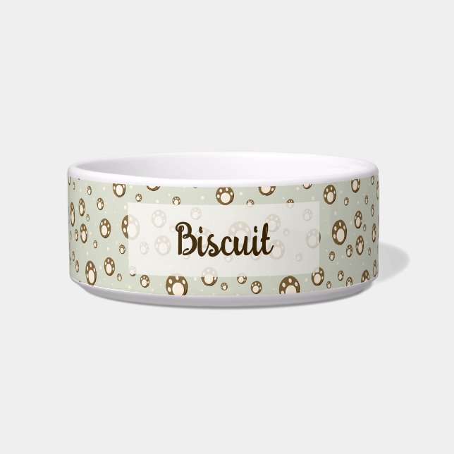 Paw Print Cookies Light Green Pattern Monogram Bowl (Front)