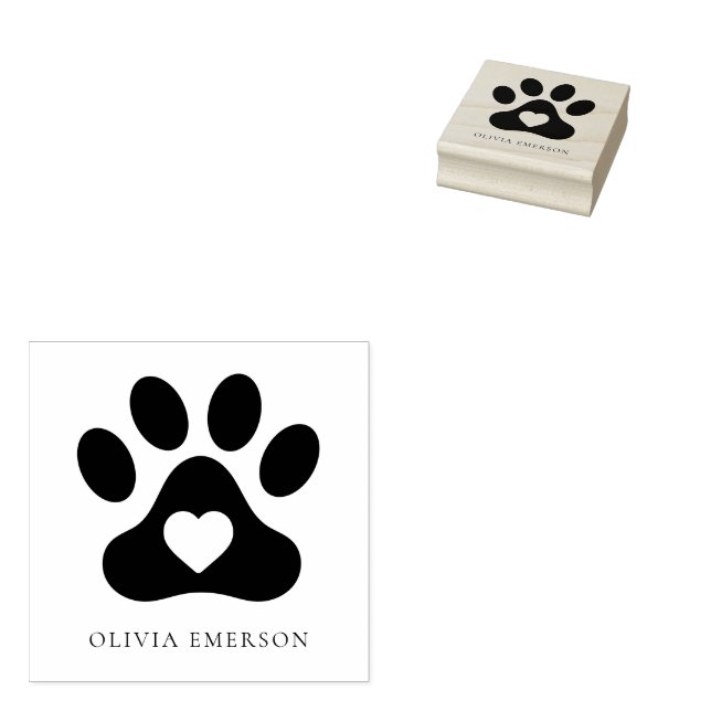 Paw Print Custom Name Personalised Rubber Stamp (Stamped)