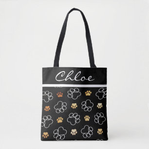 Paw Print Dog Cat Black Customise Name Tote