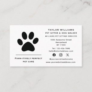 Paw Print Dog Walker Cat Pet Sitter Social Media Business Card