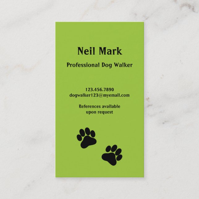 Paw Print Dog Walker in Green Business Card (Front)