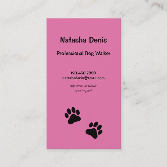 Paw Print Dog Walker in Pink Business Card (Front)