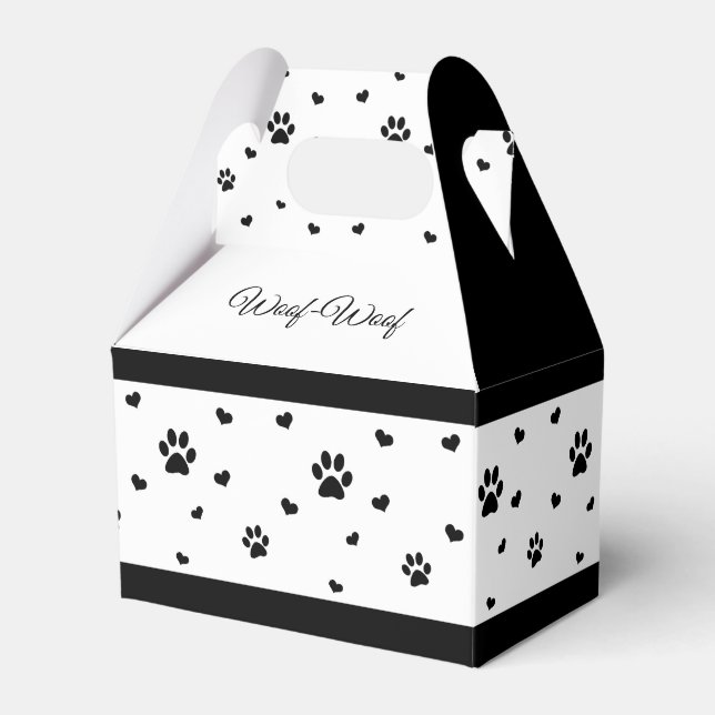 Paw Print Favour Box Black and White Dog Favour Bo (Front Side)