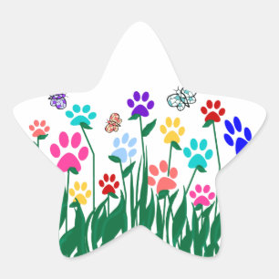 Paw print flower garden Mass Production Star Sticker