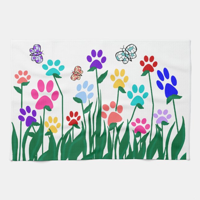 Paw print flower garden Mass Production Tea Towel (Horizontal)