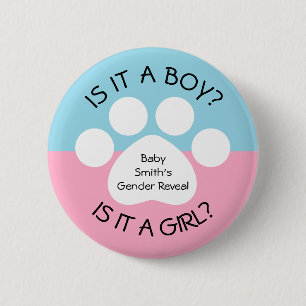 Paw Print Gender Reveal 6 Cm Round Badge