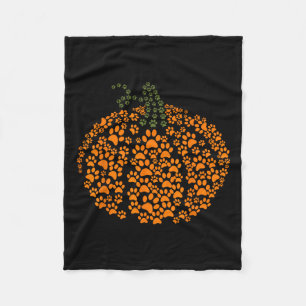 Paw Print Halloween Pumpkin Ghost Paw Dog Cat Love Fleece Blanket