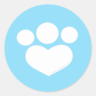 Paw Print Heart 1.5 inch Carribean Classic Round Sticker