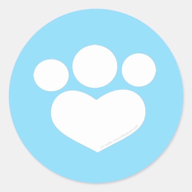 Paw Print Heart 1.5 inch Carribean Classic Round Sticker (Front)