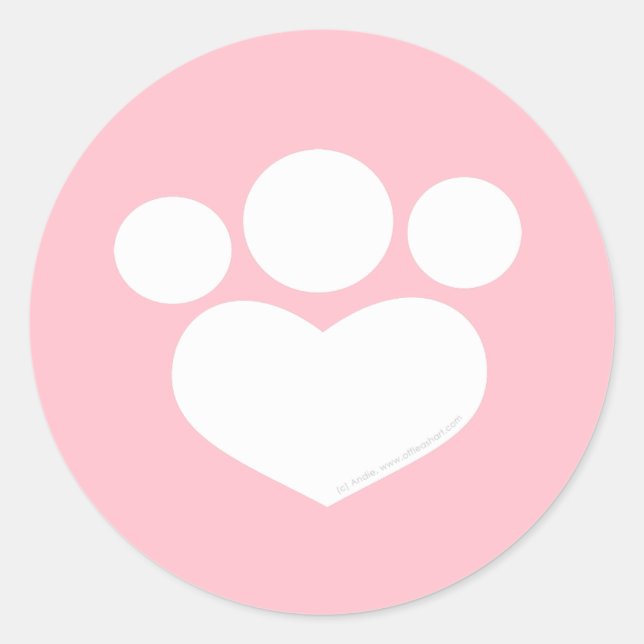 Paw Print Heart 3 inch Bubble Gum Pink Classic Round Sticker (Front)
