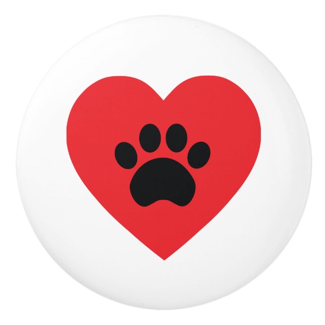 Paw Print Heart Ceramic Drawer Pull (Front)