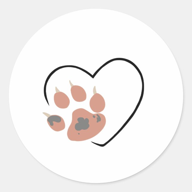 Paw print heart - Cute pet lover design  Classic Round Sticker (Front)