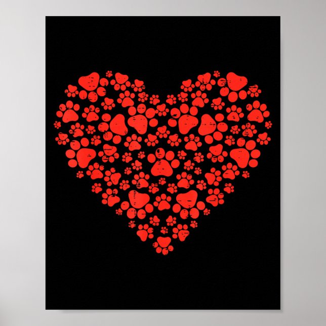 Paw Print Heart Cute Valentines Day Dog Cat Lover  (Front)