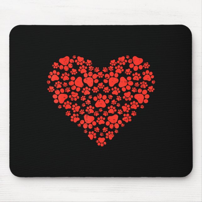 Paw Print Heart Cute Valentines Day Dog Cat Lover  Mouse Mat (Front)