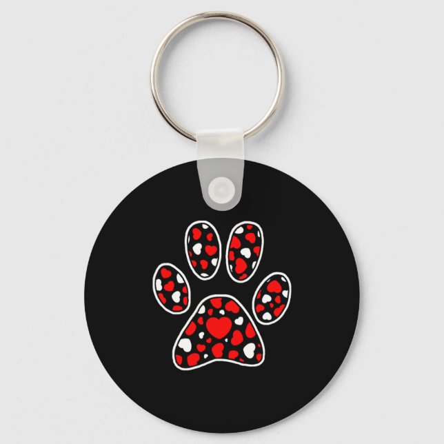 Paw Print Heart Pattern Valentines Day Cute Dog Pu Key Ring (Front)