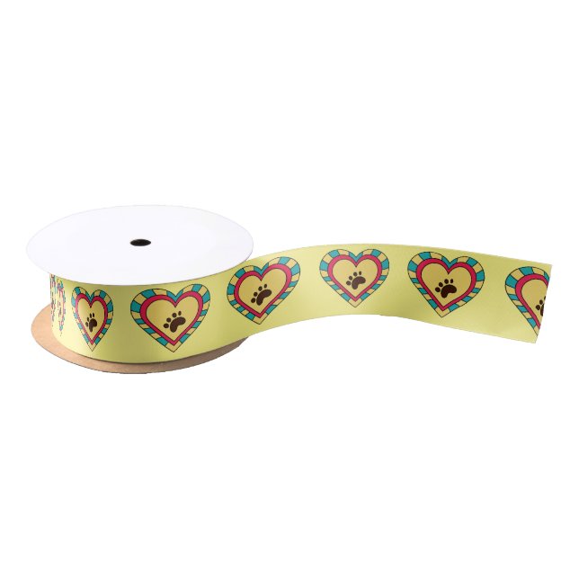 Paw Print Heart Satin Ribbon (Spool)