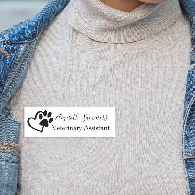 Paw Print Heart Vet Veterinary Business Name Tag (Creator Uploaded)