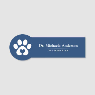 Paw Print Heart Veterinarian Name Tag