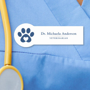Paw Print Heart Veterinarian Name Tag