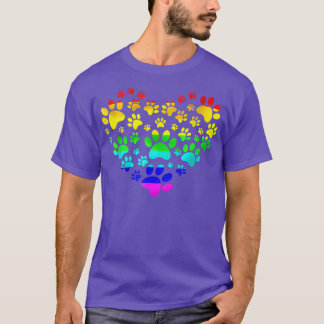 Paw Print Heartbeat Rainbow Inspired Dog Paw Print T-Shirt
