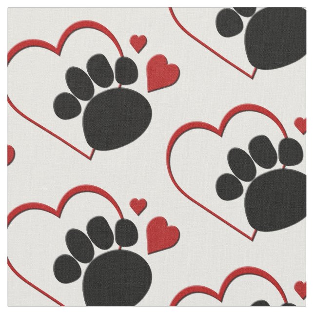 Paw Print Hearts Quarter Fabric (Close Up)