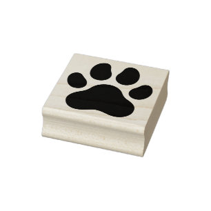 Paw Print in Black Lines Silhouette  Rubber Stamp