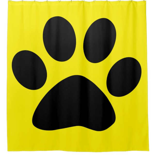 Paw Print Large Pattern Black Yellow Cool Stylish Shower Curtain (Front)
