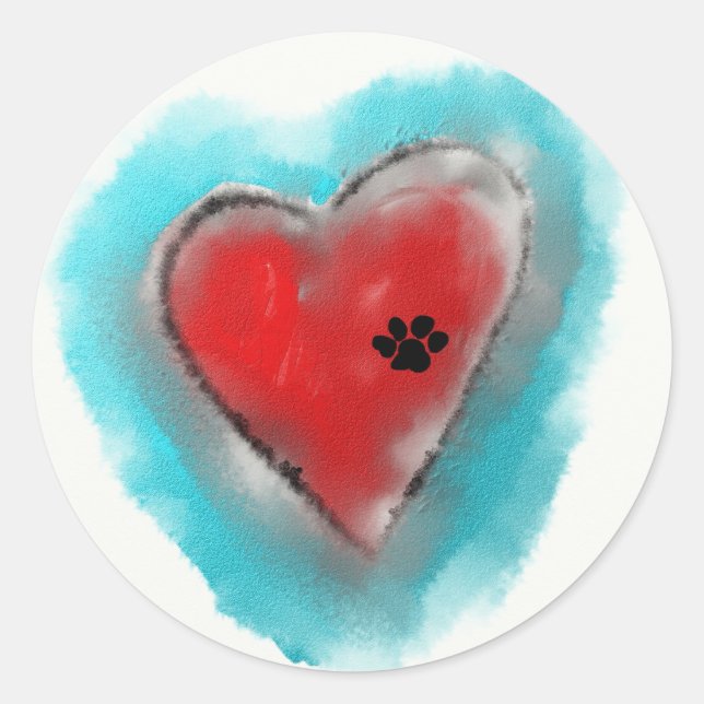 Paw Print left on a Heart Classic Round Sticker (Front)