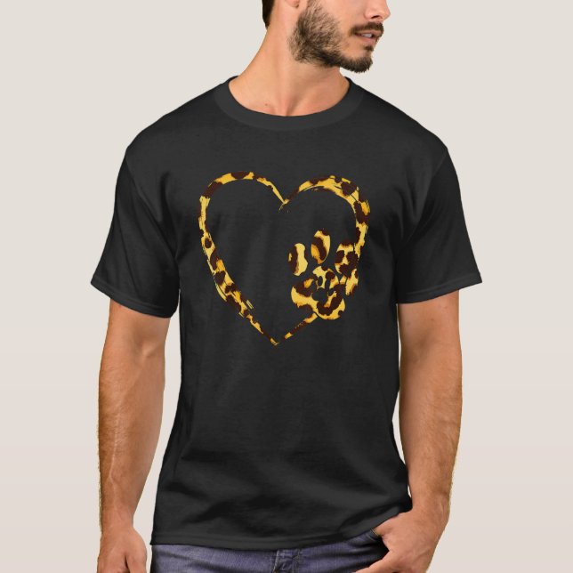 Paw Print Leopard Hearts Dog Cat Valentines Day Bo T-Shirt (Front)