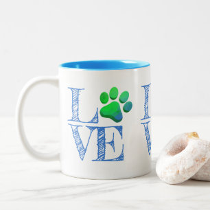 Paw Print LOVE Blue Green Family Pet Fun Two-Tone Coffee Mug