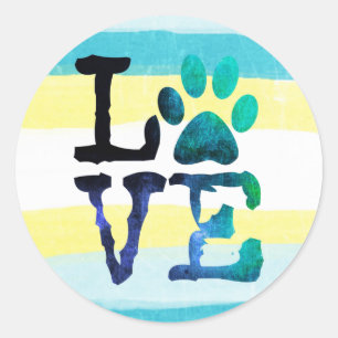 Paw print Love Dog Teal and Yellow Stickers