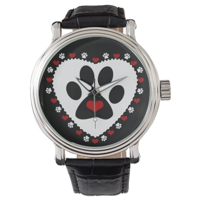 Paw Print Love Hearts Wrist Watch (Front)
