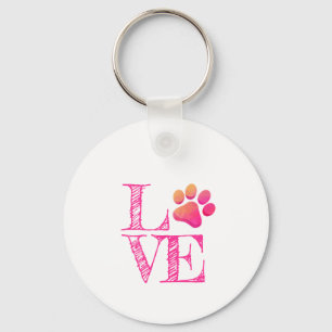 Paw Print LOVE Pink Orange Family Pet Fun Key Ring
