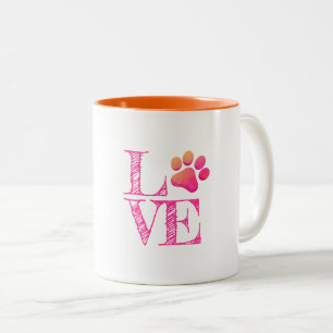 Paw Print LOVE Pink Orange Family Pet Fun Two-Tone Coffee Mug