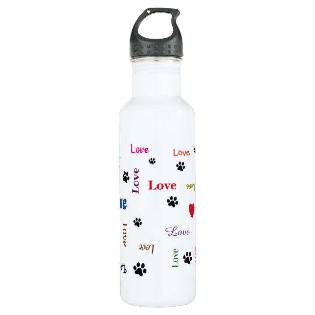 Paw Print Love Water Bottle (Front)