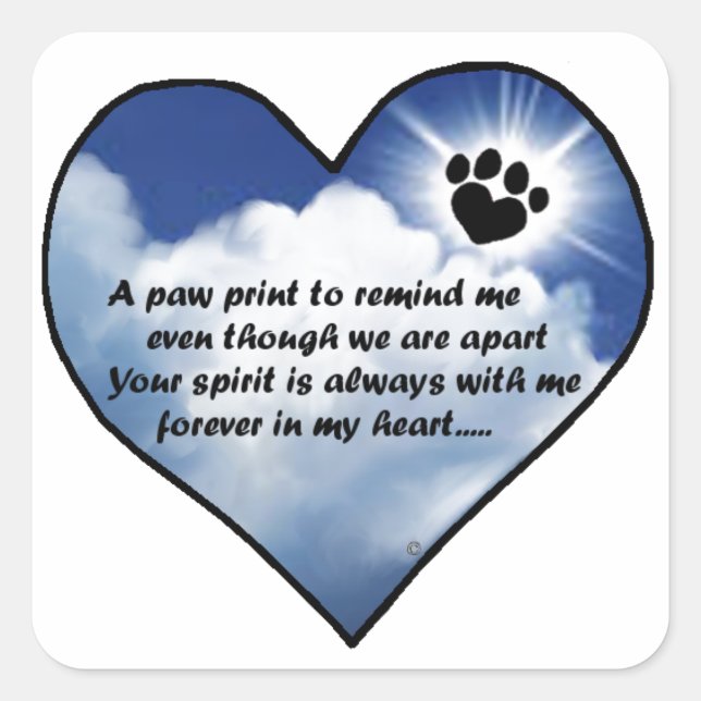 Paw Print Memorial Poem Square Sticker (Front)
