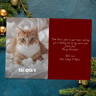 Paw Print Meowy Christmas Handwriting Photo Red Holiday Card