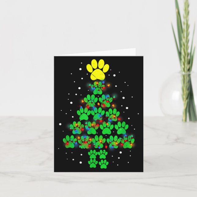 Paw Print Merry Christmas Tree Lights Dog Or Cat M Card (Front)