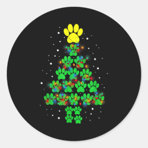 Paw Print Merry Christmas Tree Lights Dog Or Cat M Classic Round Sticker