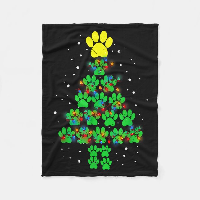 Paw Print Merry Christmas Tree Lights Dog Or Cat M Fleece Blanket (Front)