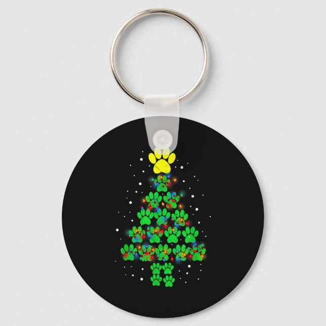 Paw Print Merry Christmas Tree Lights Dog Or Cat M Key Ring (Front)
